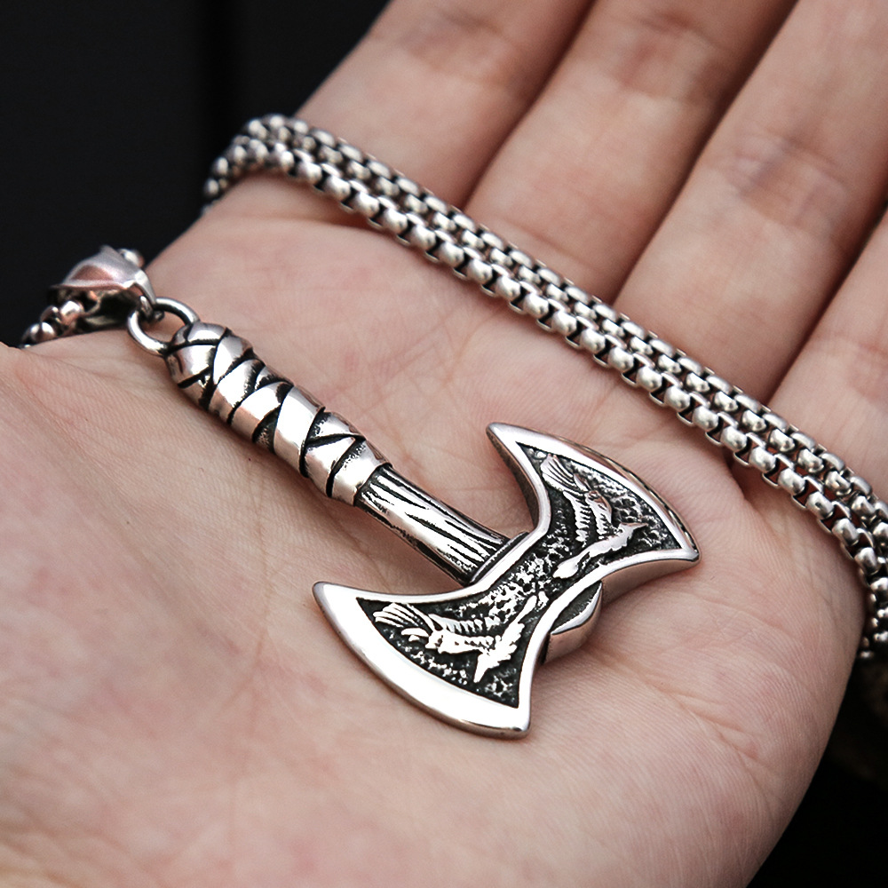 Viking Double-sided Axe Pendant Necklace For Men And Women_voghion.com