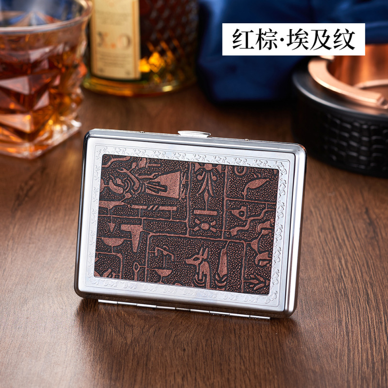 新しいタバコ箱空箱厚い中型 20 個男性ポータブルハイエンド金属革タバコホルダーレトロタバコ箱卸売|undefined