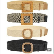 2019新款仿草编宽简约百搭圆扣腰带森女系棉麻弹力松紧腰封女士