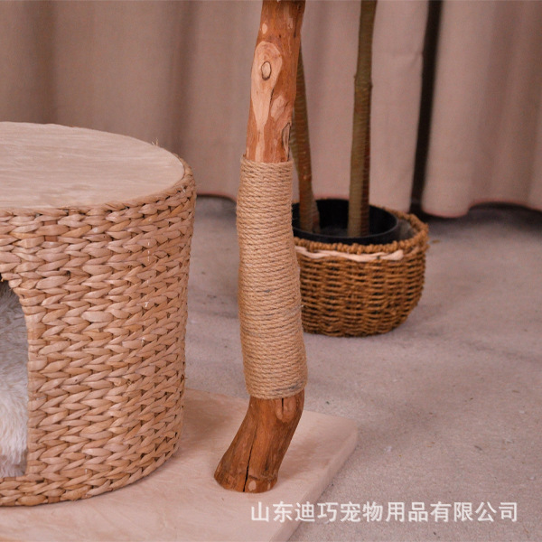 Cama para gatos de madera de pera, casa para gatos, marco para gatear para gatos, resistente a la captura, casa para gatos tejida de ratán doble, marco para gatear para gatos, tabla de agarre para gatos, mascota de venta directa de fábrica