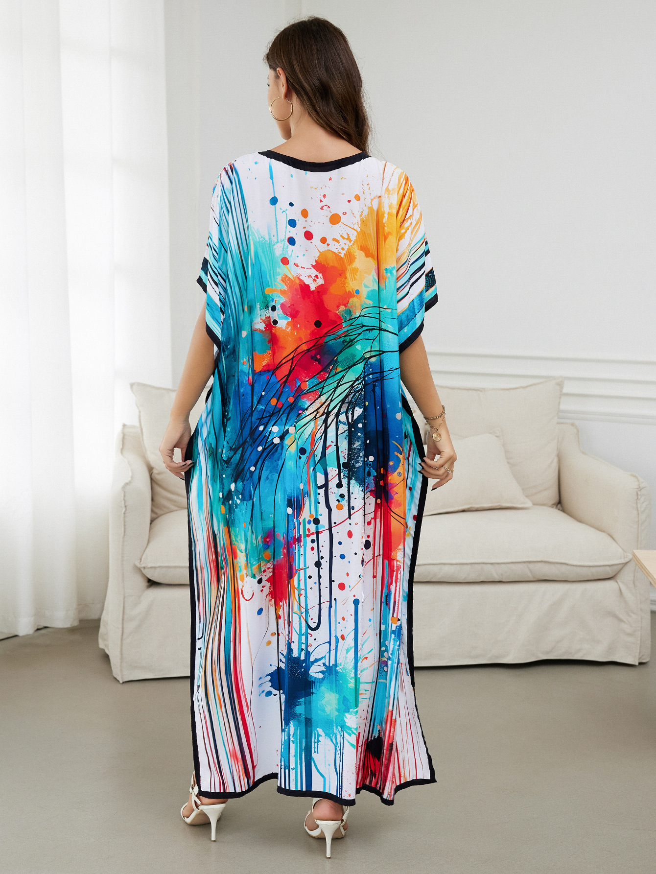 Rochie de plajă lungă kimono dama boho viscoză tie-dye_voghion.com