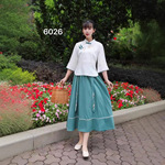 汉服夏民国改良古风旗袍两件套小清新棉麻套装中国风茶艺服装