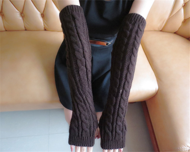 Yifan Autumn and Winter Outdoor Travel Warm Cold-proof Solid Color Twist Long Half-finger Elastic Sleeve Knitted Arm Cover for Women_voghion.com