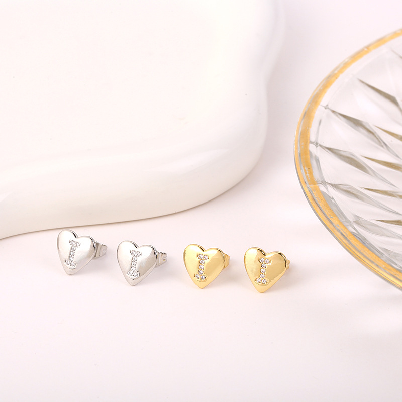 5g Weight Copper Ear Needle Material 18K Gold Plated, White Gold Plated Plating Material Rhinestones Inlay Material Ear Studs Classification 1 Pair Quantity Daily Occasion Copper Material Letter, Heart Shape Pattern Women's Gender Inlay Design Simple Style Style 1 Pair Simple Style Letter Heart Shape Inlay Copper Rhinestones 18K Gold Plated White Gold Plated Ear Studs 8