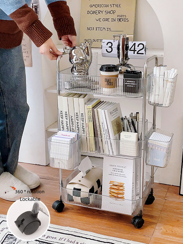 Transparent acrylic small cart cosmetic bedside bedroom living room snack storage rack bathroom mobile storage rack