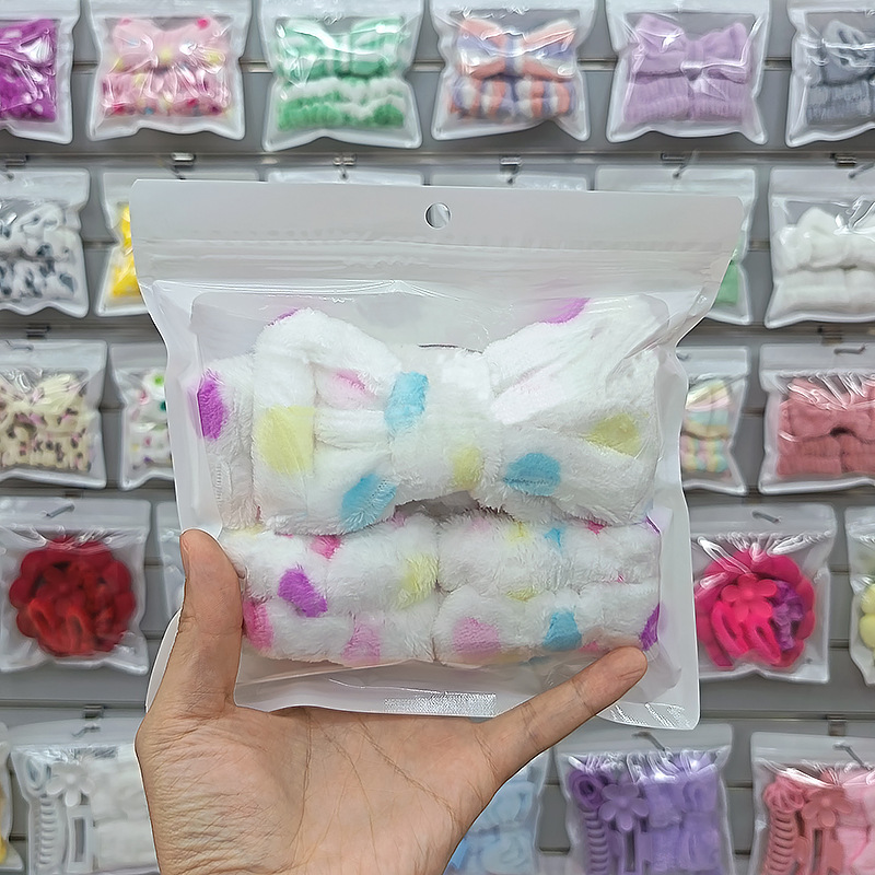 法兰绒洗漱发带条纹蝴蝶结束发带可爱波点女专用洗脸发箍发饰发圈|undefined