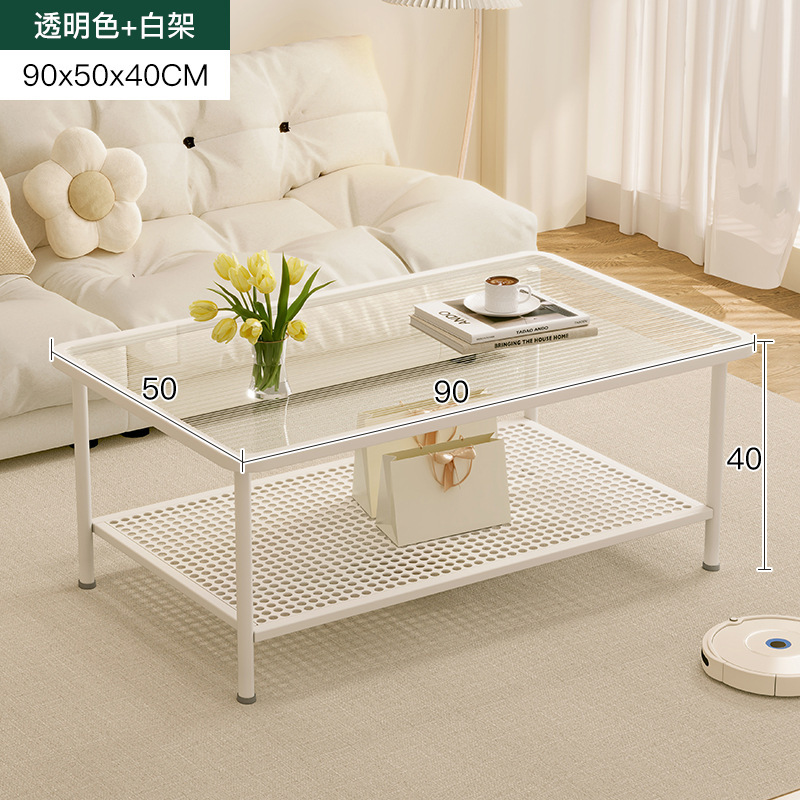 Mesa lateral del sofá Mesa de centro de la sala de estar para el hogar Mesa de té de lujo ligera de alta calidad Mesa de té Estilo crema Mesa pequeña de vidrio templado