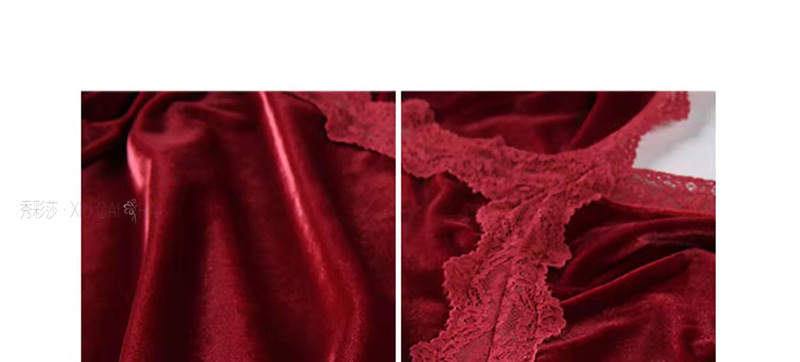 Lace Gold Velvet Babydoll Lingerie Set with Thong, Open-Bust Style, One Size — detail image 26