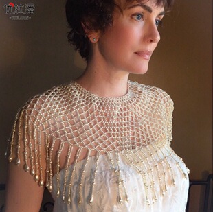 Ulapan Vg76 New Chinoiserie Han Dynasty Xiuhe Clothing Tassel Pearl Shawl Export Bride Handmade Beaded Shawl Chain