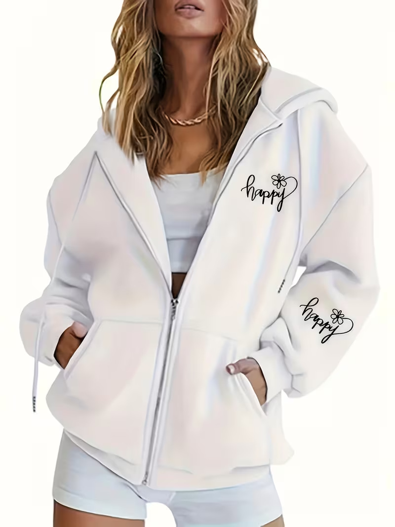 Women's Clothing Women's Fleece Lined Thick Hooded Sweatshirt Jacket Casual Long Sleeved Autumn Winter Print For Formal & Casual_ecoleips.com