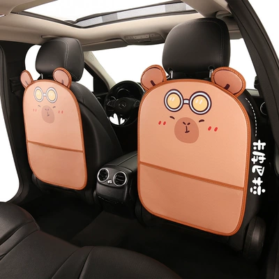 Female Cute Cartoon Car Seat Back Anti-Kick Pad Car Seat Rear Anti-Fouling Pad with Storage Belt Cross-Border Car Products