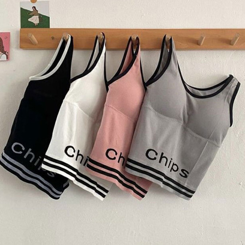 chips sports long seamless vest underwear with chest pads fashionable yoga running outer wide shoulder vest