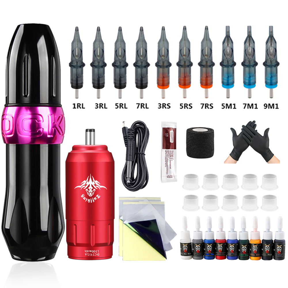 Venta caliente transfronteriza máquina de tatuaje traje conjunto completo herramienta de tatuaje línea de corte máquina de niebla combinación DC fuente de alimentación inalámbrica