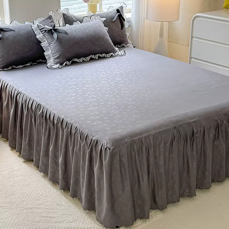 韩版磨毛水洗棉花边床裙单件蝴蝶结蕾丝花边防滑床垫保护套床单