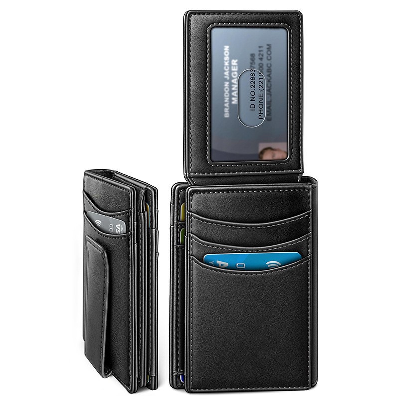 Transfronterizos tres plegables multi-tarjeta billetera de cuero RFID antirrobo con tarjeta de identificación billetera vertical de cuero para hombres