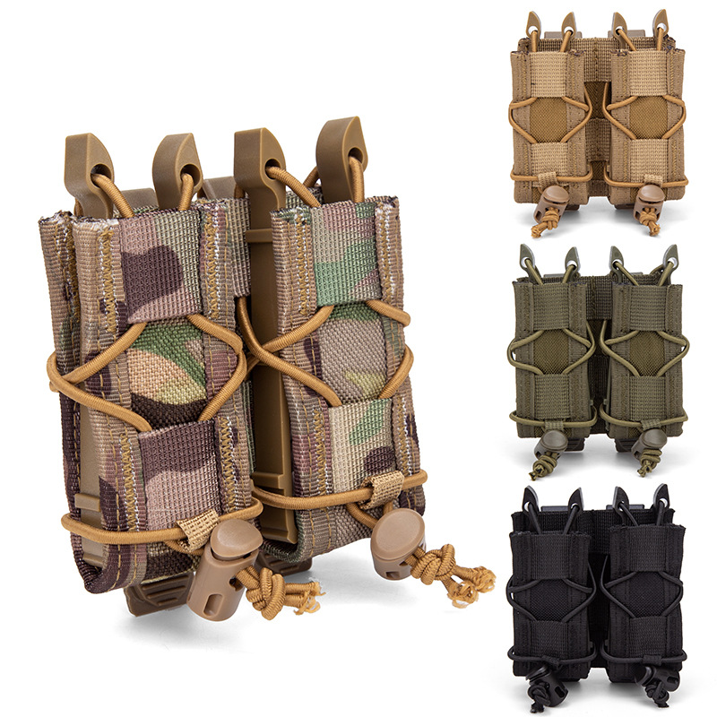 Tiger-Style 9mm Dual Magazine Pouch Outdoor Quick-Release Magazine Pouch Molle Mount Tool Bag Elastic Storage Flashlight Pouch