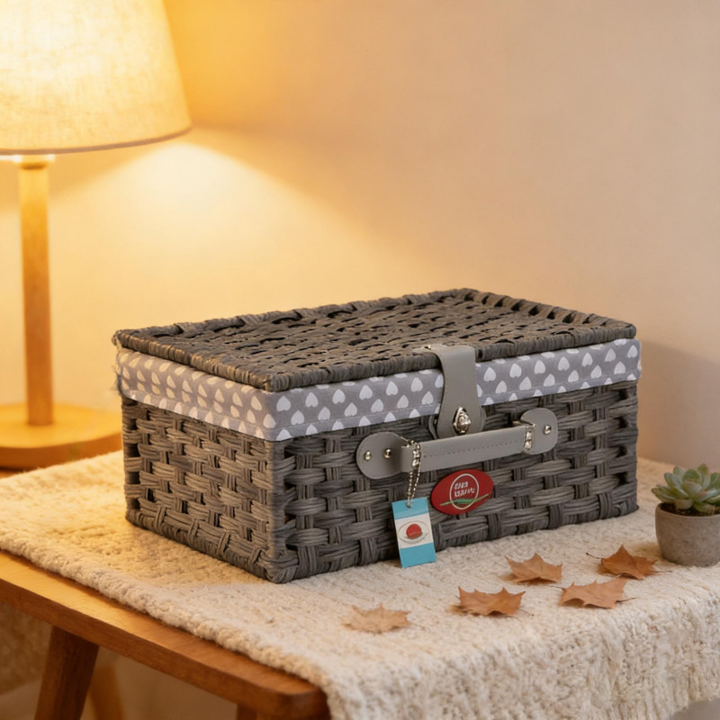 plástico trenzado imitación de caña trenzada a mano mesa bocadillos cosméticos almacenamiento de artículos cesta de picnic almacenamiento cesta de regalos