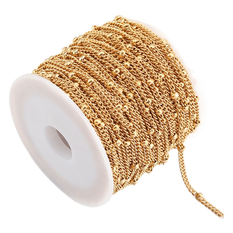 Color-preservación vacío galvanoplastia 18K oro Acero inoxidable clip lateral Cadena de cuentas espaciador grano cadena DIY Cadena de joyería al por mayor