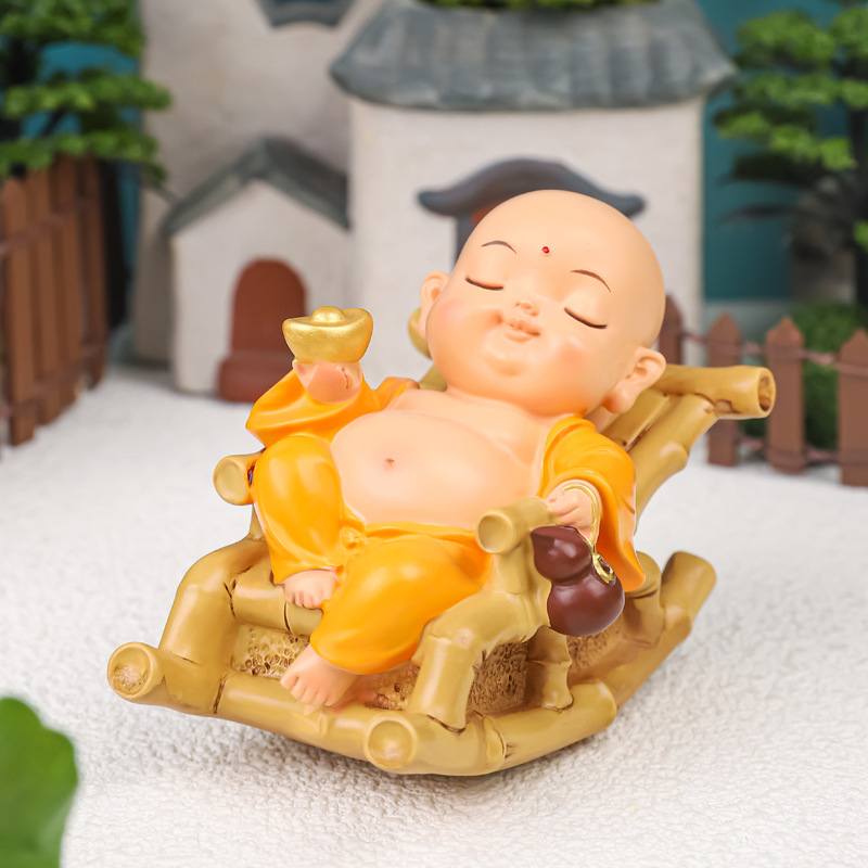 小弥勒リクライニングチェア樹脂置物かわいい弥勒仏ホームデスクトップ装飾品置物寺院お土産|undefined
