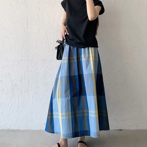 7-Color New Arrival In Stock 2024 Spring Summer Korean Bestselling Checked Semi-Skirt, Versatile Fashion Large Swing A-Line Skirt