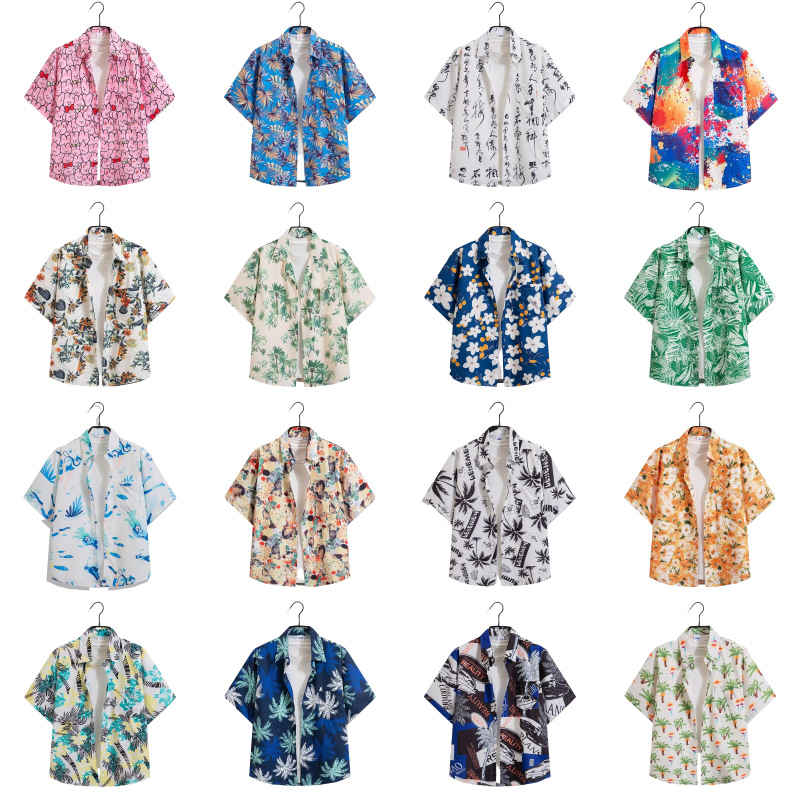 Thai Beach Songkran Festival Event Short-Sleeved Floral Shirt Three-Quarter Sleeves Loose Lazy Style Vintage Style Retro Men and Women