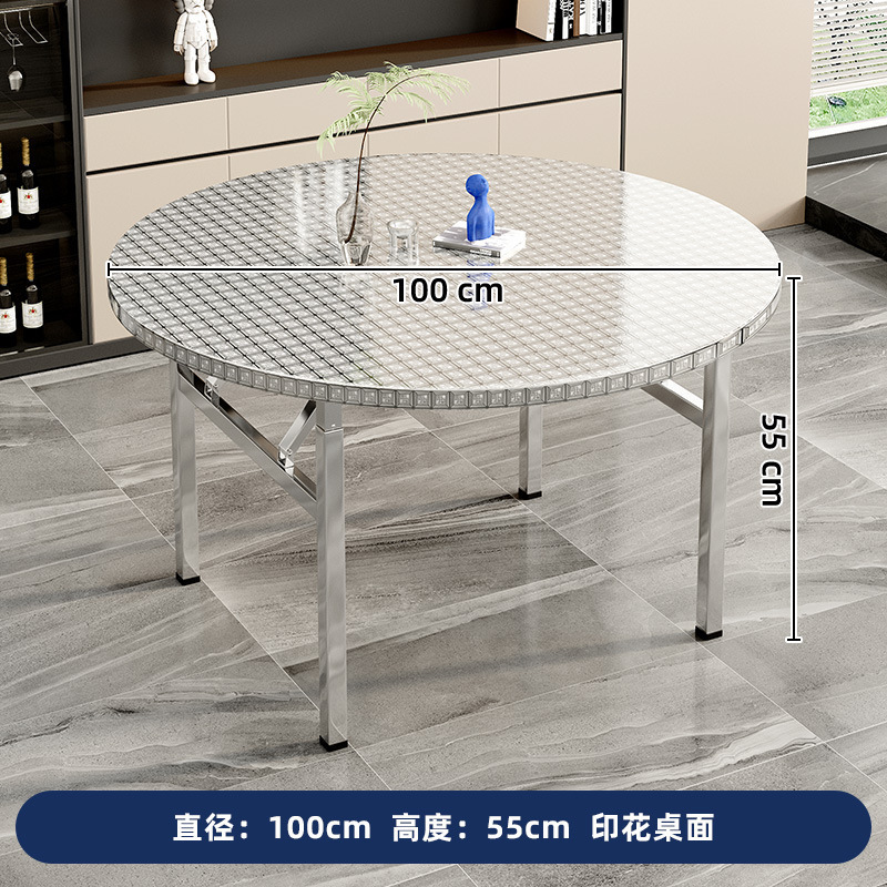 不锈钢折叠圆桌家用餐桌可折叠桌子酒席省空间圆桌带转盘加厚餐桌|undefined