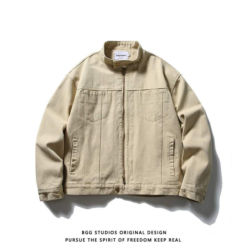 Retro jacket men, American style, washed canvas oversize casual jacket