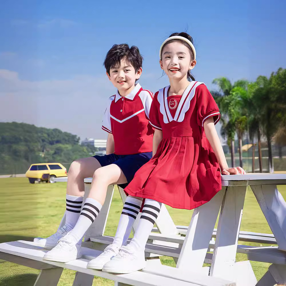 Summer uniform set for primary and secondary school students, kindergarten children's summer clothing, polo shirts, short-sleeved children's sports class uniforms