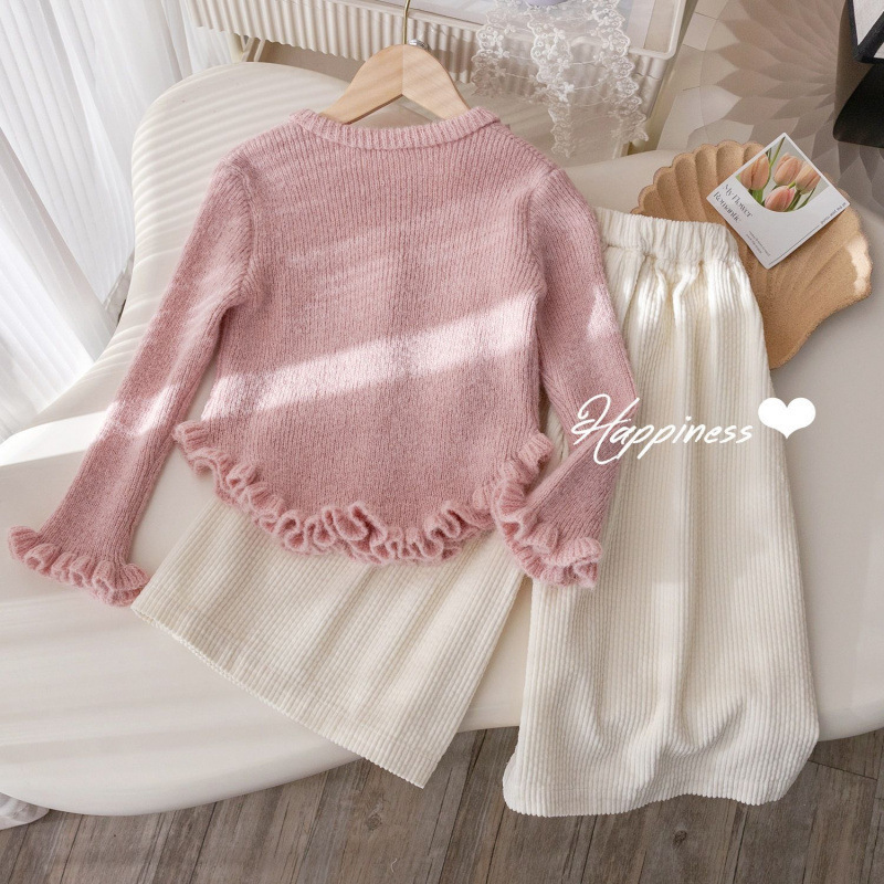 Girls' Outfit Korean Style Solid Color Sweater Gentle Lace Knit Cardigan Spring and Autumn New Simple Straight Casual Pants Trendy Girls' Outfit Korean Style Solid Color Sweater Gentle Lace Knit Cardigan Spring and Autumn New Simple Straight Casual Pants Trendy