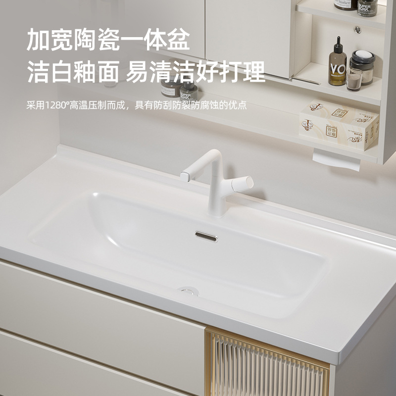 gabinete de lavabo a prueba de humedad de madera sólida combinación de lavabo cerámica integral doble cajón gabinete de baño plegable feng shui espejo gabinete lavabo