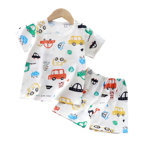 Children's summer short-sleeved suit pure cotton boys and girls baby T-shirt shorts thin breathable two-piece set 1-3-6 years old