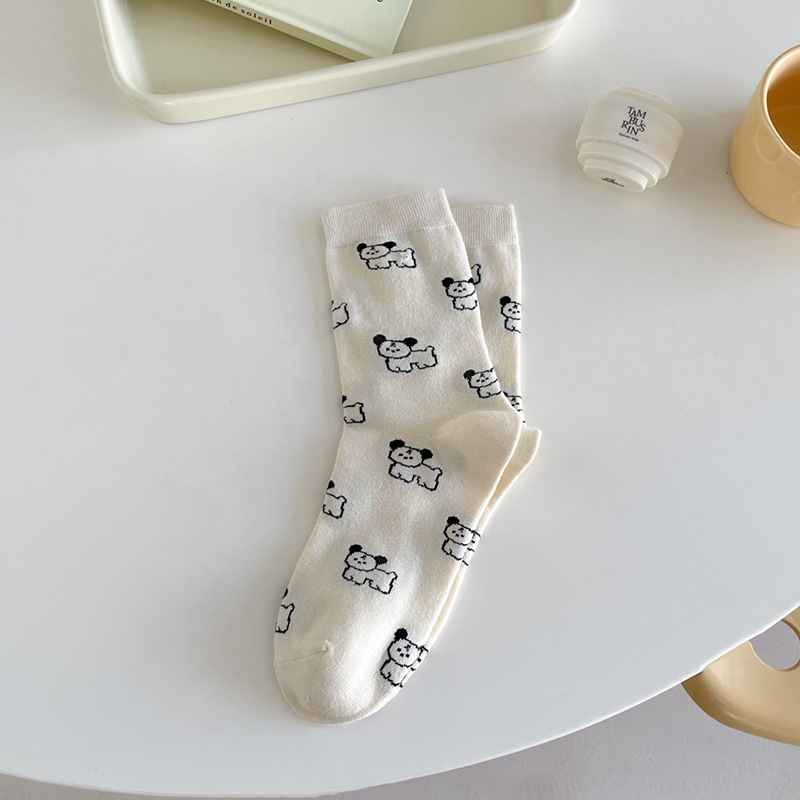 Suxinaimin Otoño e Invierno de dibujos animados perro lindo mediados de la pantorrilla calcetines de longitud niñas todo partido calcetines de moda Maillard usar calcetines