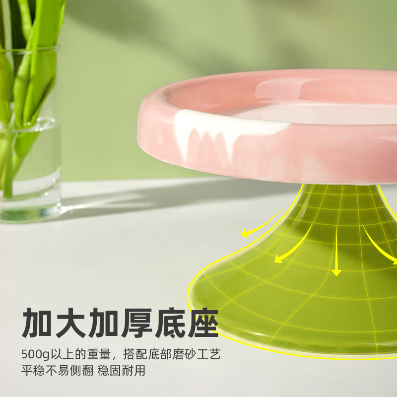 猫碗陶瓷猫食盆高脚大口径防黑下巴护颈大号宠物猫狗碗斜口防打翻|undefined