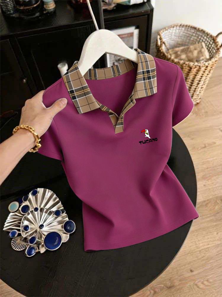 Women's Classic Fit Polo Shirt Short Sleeve Cotton Blend Casual Top With Print Collared T-Shirt_ecoleips.com