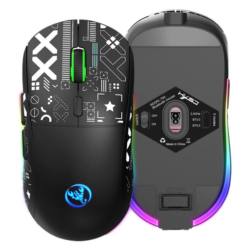 Nuevo mouse inalámbrico Bluetooth 2.4G con cable de tres modos RGB emisor de luz 650MAH juego inalámbrico Mouse explosión transfronteriza