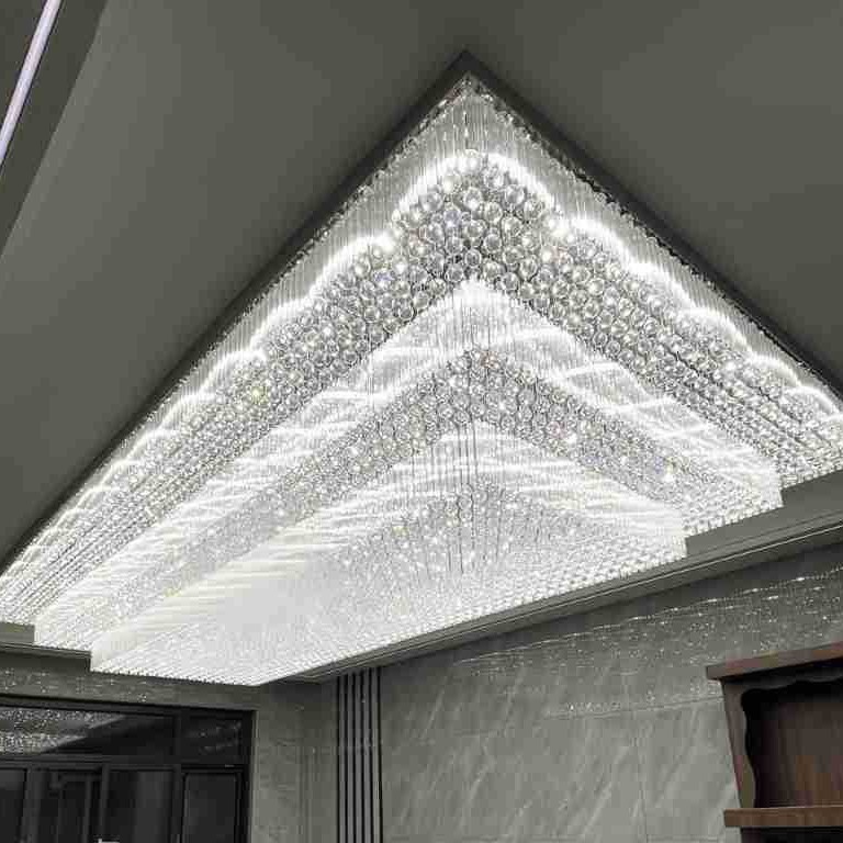 Hotel Lobby Crystal Chandelier, Sales Office Model Room, Banquet Hall Rectangular Crystal Ceiling Pendant Light Wholesale