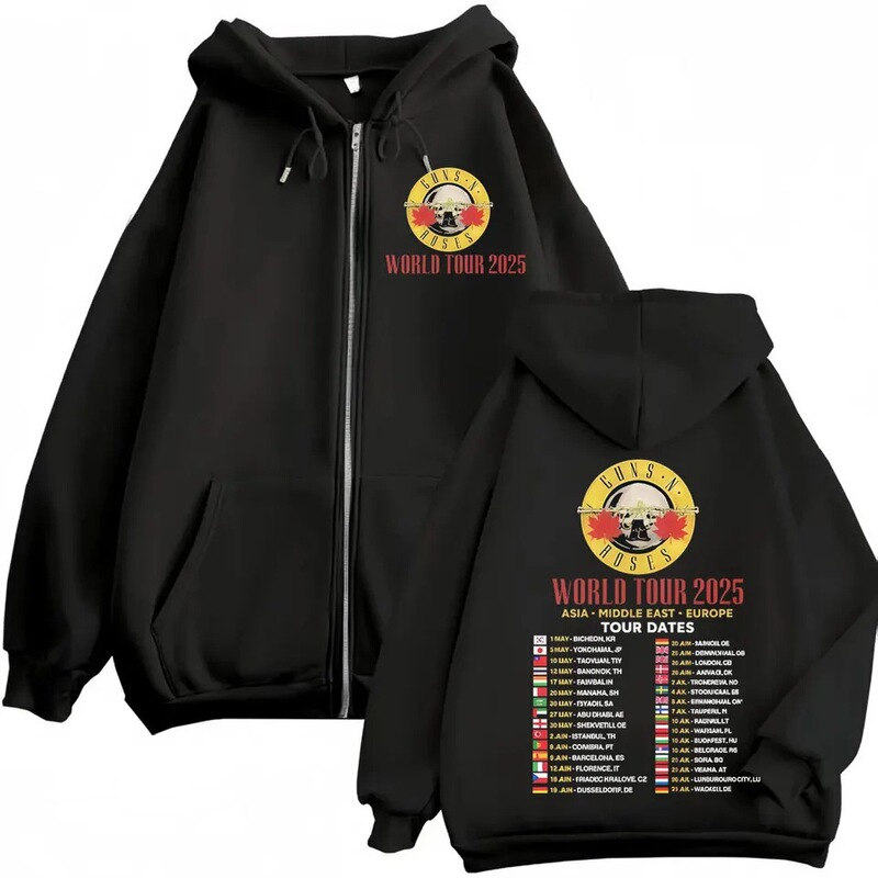 Rock Band Guns N' Roses World Tour 2025 Zip-Up Hoodie Fashion Hip-Hop Zip-Up Hooded Sweatshirt Rock Band Guns N' Roses World Tour 2025 Zip-Up Hoodie Fashion Hip-Hop Zip-Up Hooded Sweatshirt