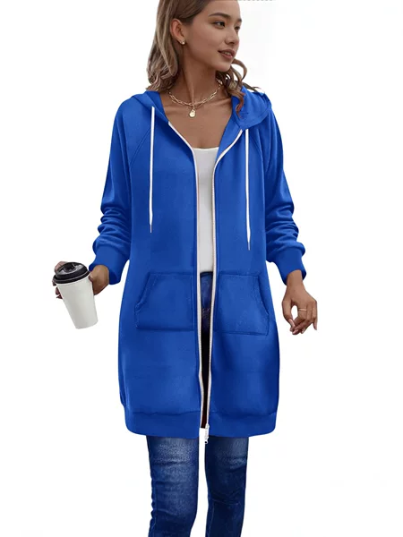 Amazon 2025 New Autum Hot-Selling Women's Long Hooded Zipper Sweatshirt Loose Casual Jacket with Flap Pocket Pantss