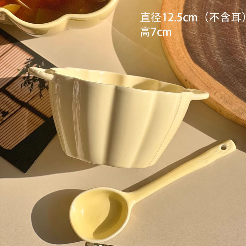 両耳スープボウル カボチャセラミック 家庭用ミルクフフ スプーンと箸付き 高価値 大容量 かわいいインスタントラーメン カタツムリヌードルボウル|undefined