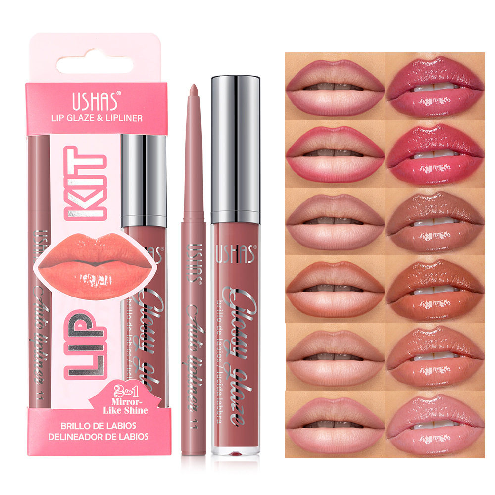 USHAS esmalte labial caliente + lápiz labial cruzado lápiz labial esmalte labial duradero UCS003