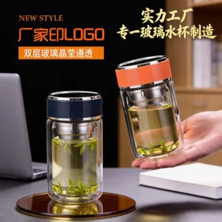 高硼硅双层加厚玻璃杯耐高温带盖创意杯高级感轻奢小可爱水杯便携