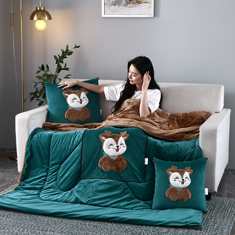 Fleece-Lined Thickened Pillow Quilt Dual-Use Pillow Quilt Two-In-One Car Cartoon Office Nap Air Conditioning Blanket