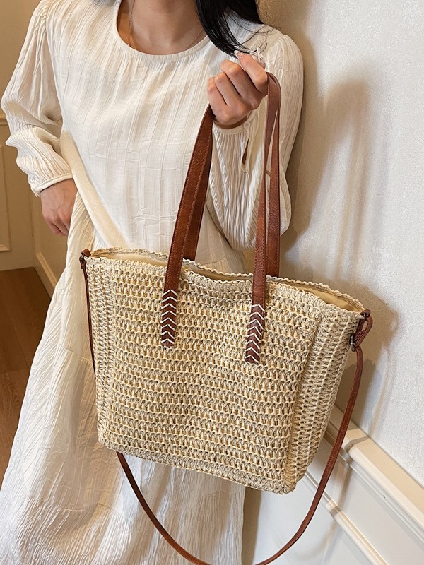 Bolsas de paja transfronterizas mujeres 2026 primavera nueva moda simple de gran capacidad bolsas de hombro bolsa de tejido casuales