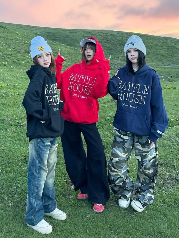 美式设计感字母钉珠刺绣连帽卫衣女秋冬加绒潮牌宽松百搭情侣帽衫|undefined