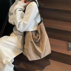 松弛感简约纯色帆布托特包跨境风潮复古大容量帆布单肩斜挎水桶包