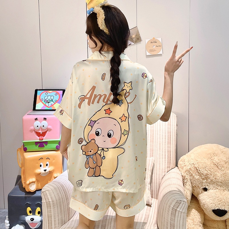 睡衣女款2026新款夏季超柔软冰丝高级感短袖短裤可外穿家居服代发