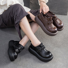杰骤2025秋冬新款松糕跟舒适增高头层牛皮复古风单鞋通勤百搭女鞋