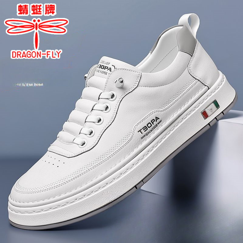 Dragonfly Brand Men's Shoes Genuine Leather Cowhide 2026 New Model Men's Soft-Soled Casual Breathable Leather Shoes Slip-On Shock-Absorbing Sneakers