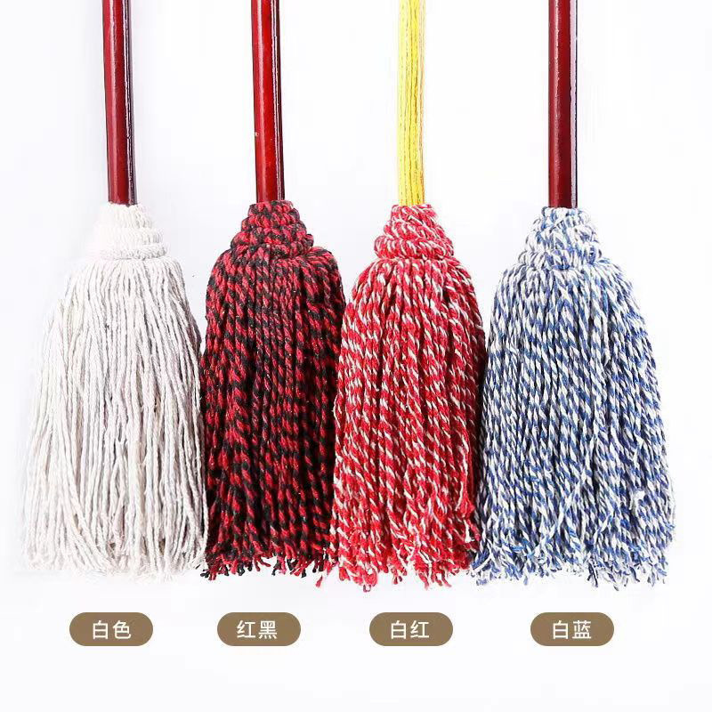 Old-fashioned cotton mop wooden pole round head thickened water absorbing mop sanitation property ordinary household cleaning mop
