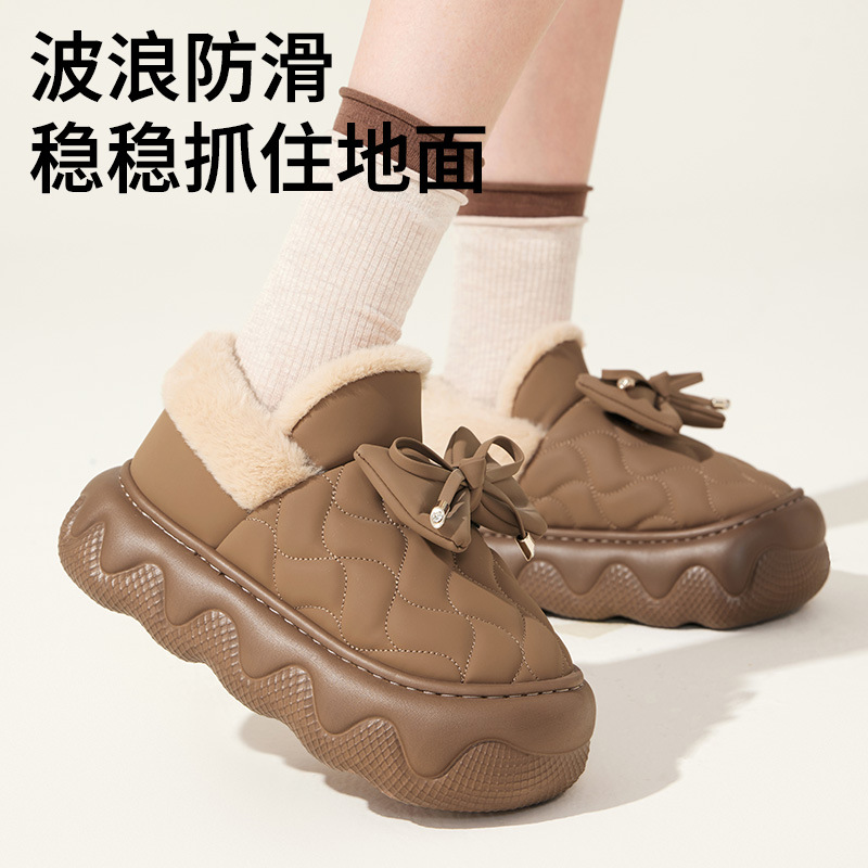 十一步新款防水棉拖鞋女居家居保暖加厚底秋冬增高防滑户外穿棉拖